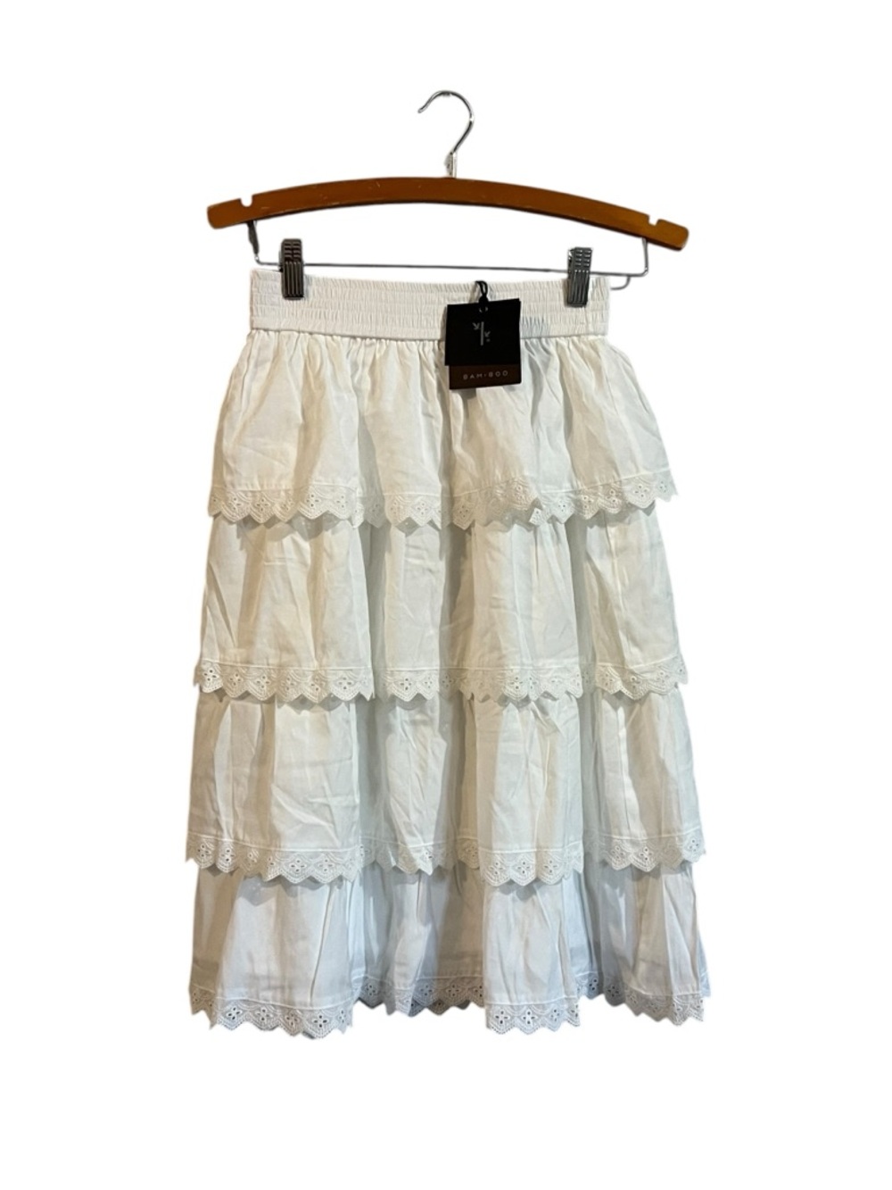 Bamboo Girls TIered Lace White Skirt Size 16 Brand New Feminine Chic Pull On